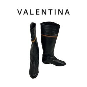 Valentina Black Boots With Tan Trim Boots. Sz 36